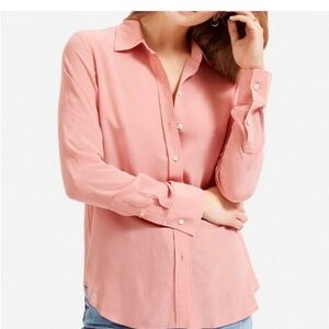 Everlane pink 100% silk button-down shirt size 2